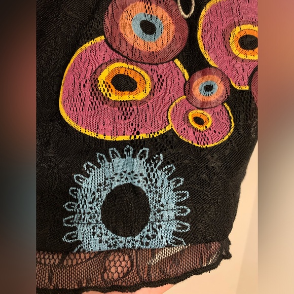 DESIGUAL Black Lace Colorful Flower Tank Top. Size Small - Picture 5 of 11